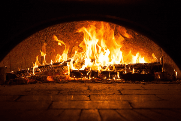 Flames in a brick oven