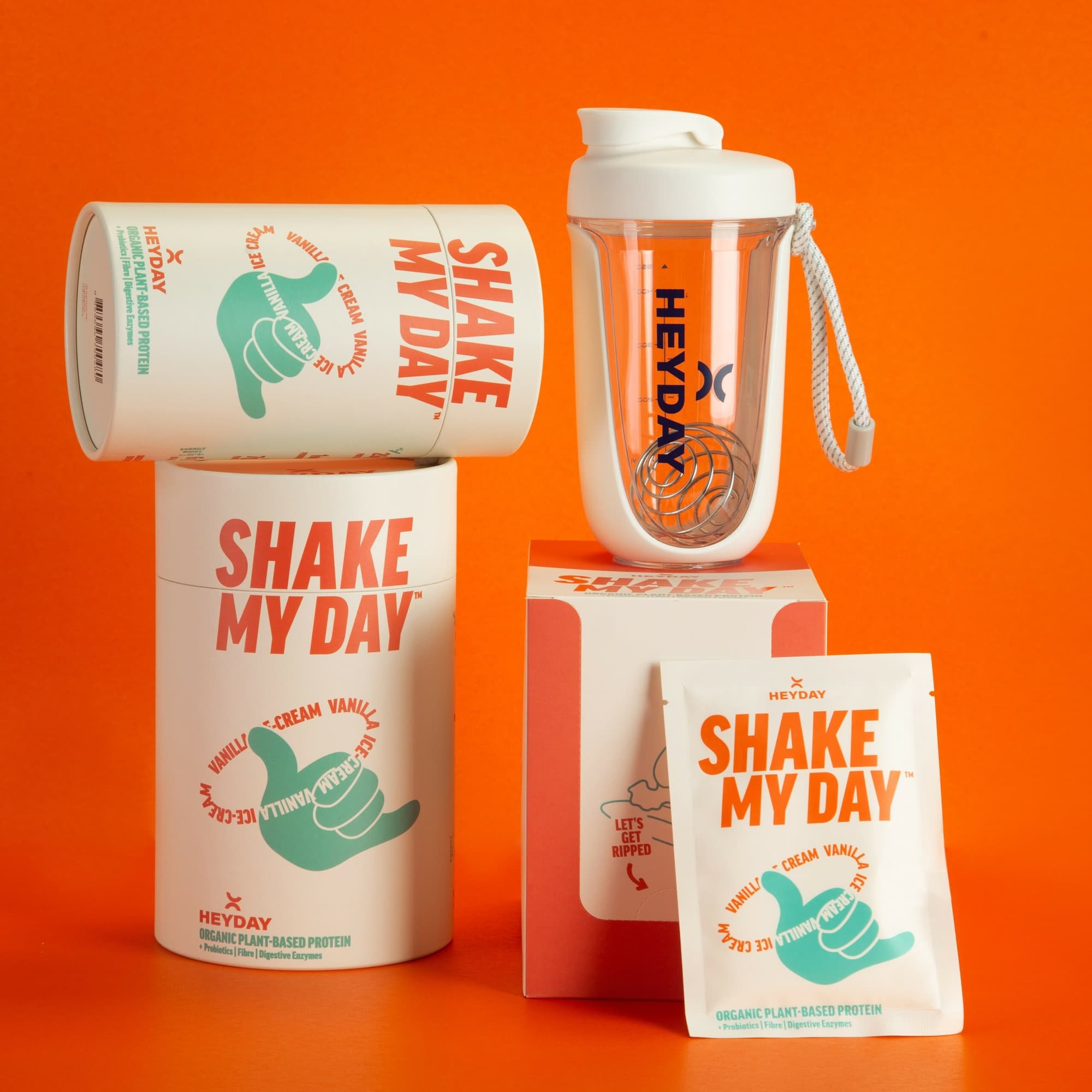 Heyday – Organic Plant-Based Protein – tubs and shakers set
